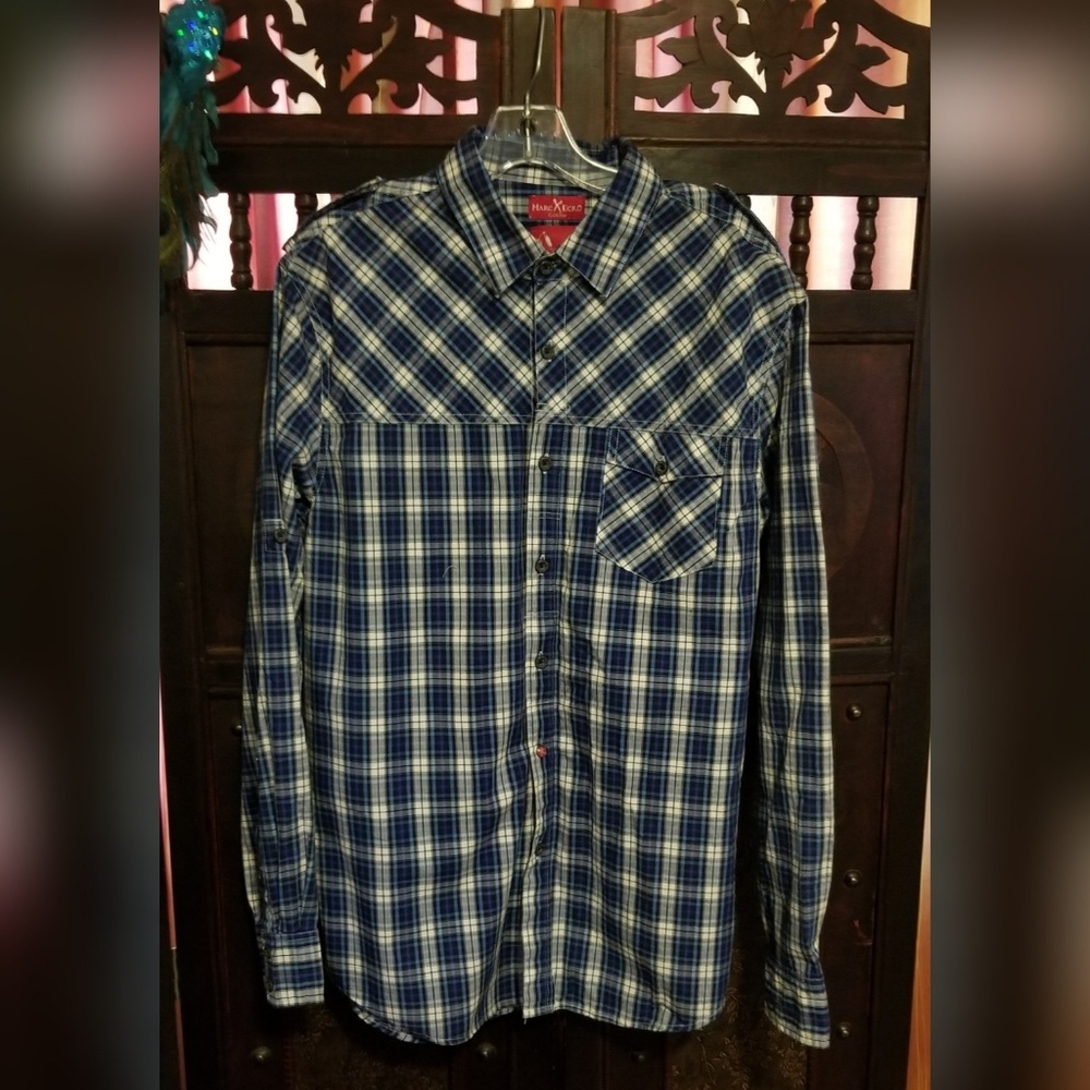Mens Marc Ecko Cut & Sew Plaid Long Sleeve Button